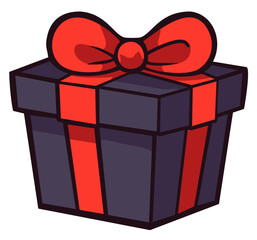 Black gift box with red ribbon. Editable color vector