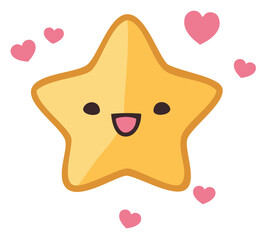 Cute kawaii star. Editable color vector