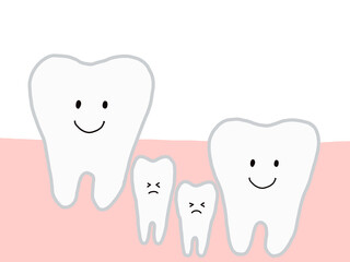 歯の間：埋没歯・過剰歯のあるイラスト：困っている歯のキャラクター・主線あり