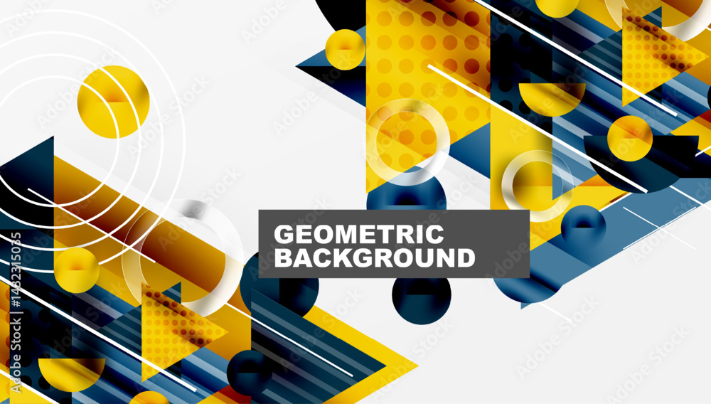 Aufkleber Abstract geometric composition. Yellow, blue shapes overlap creating dynamic visual effect. Modern design elements present.