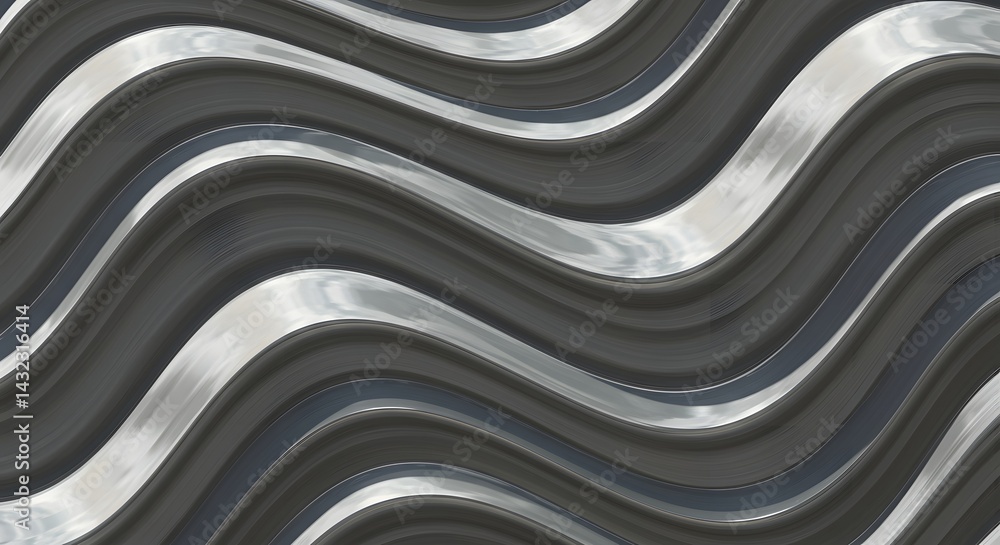 Poster abstract wavy lines in shades of gray and silver creating a flowing and dynamic visual pattern