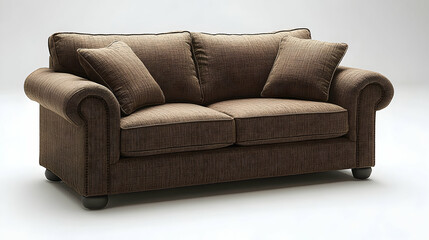 Obraz premium Textured Brown Loveseat with Rolled Arms and Matching Pillows on