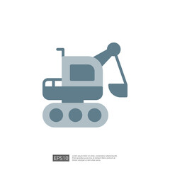Icon of Excavator Construction Equipment for Home Renovation and Industrial Projects with Heavy Machinery on Construction Site