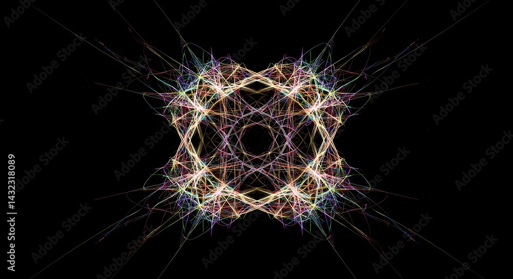 Poster abstract fractal design with radiating lines and geometric patterns on a black background art piece