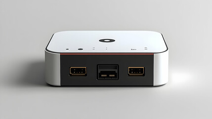 Modern White and Black Electronic Device with USB Ports on a Lig