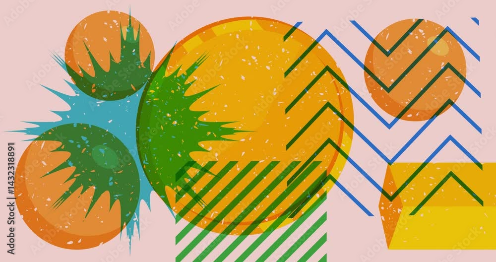 Poster risograph golden coin with geometric shapes animation. moving object in trendy riso graph design vid