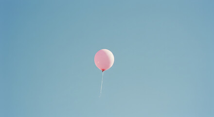 Obraz premium Light Pink Balloon Drifting Against the Vast Pale Blue Sky