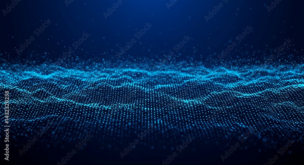 Poster blue colored non representational wired structures representing sound waves dotted waves visualizati