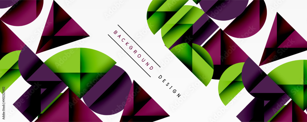 Aufkleber Abstract geometric shapes overlap, creating dynamic visual texture. Purple, green hues dominate composition. Modern design element.