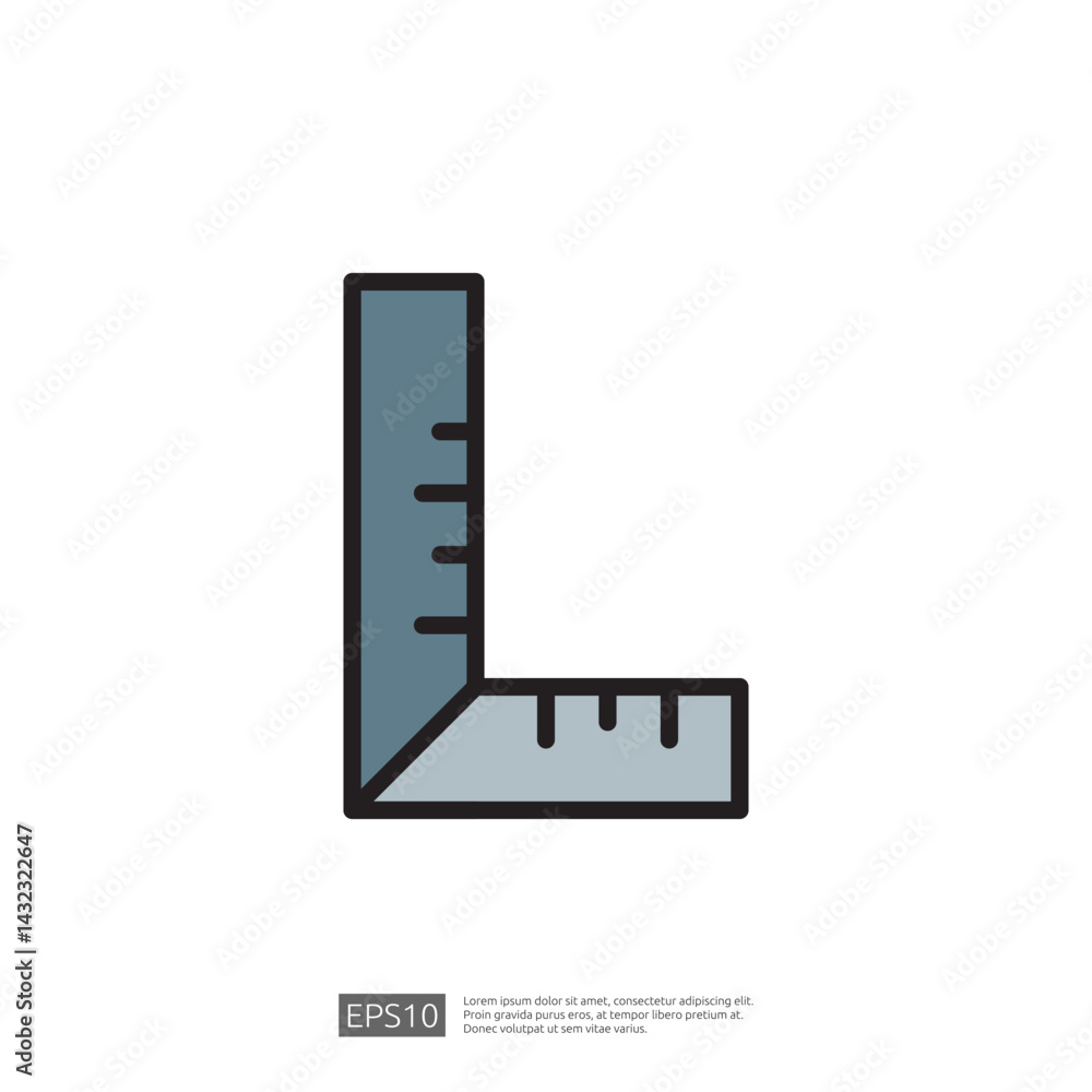Poster home renovation icon featuring a geometric square tool used for precise measurements in construction