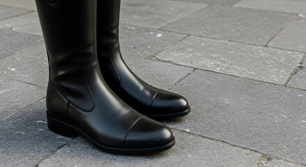 Elegant Leather Riding Boots Displayed on a Textured Stone Surface