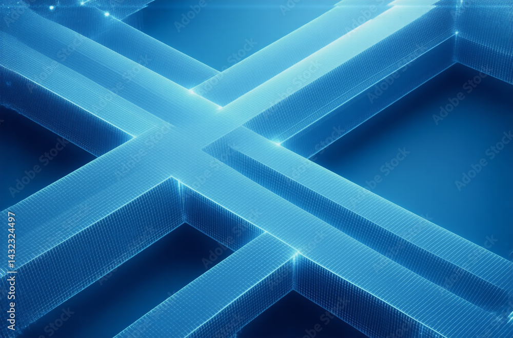 Poster abstract blue lines intersect, creating a geometric and futuristic design. illuminated edges enhance