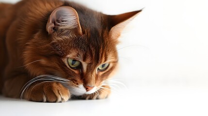 Close-up of a Somalian Cat with Intense Eyes and Soft Fur Texture