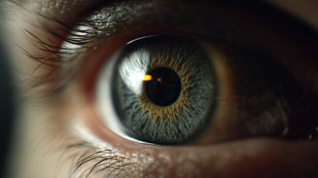 close-up of wide human eye with dilated pupil