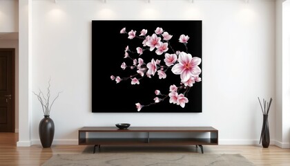 Pink blossoms on black canvas