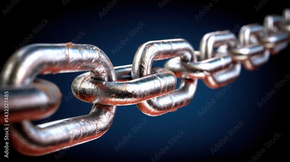 Poster close-up view of a chain symbolizing co-creation rights and innovative smart contracts in the digita