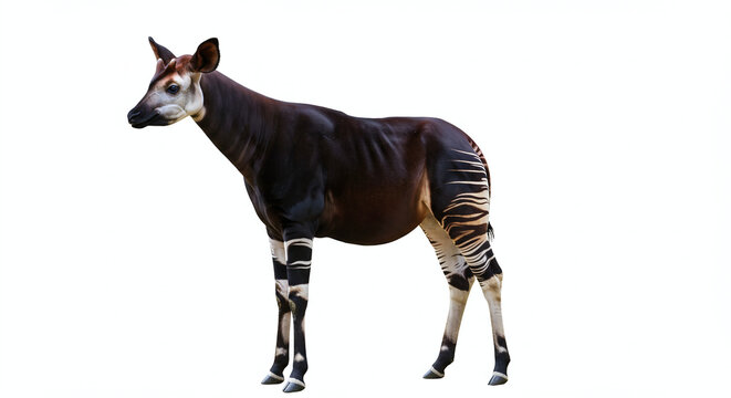 okapi standing calmly with side profile, isolated on white background. generative ai
