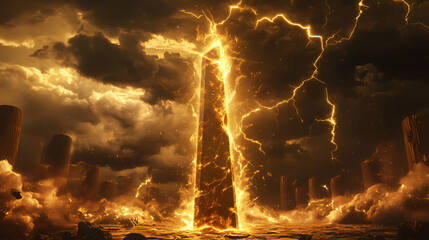 Png golden lightning bolt lightning nature storm. Cracked Obelisk. Illustration