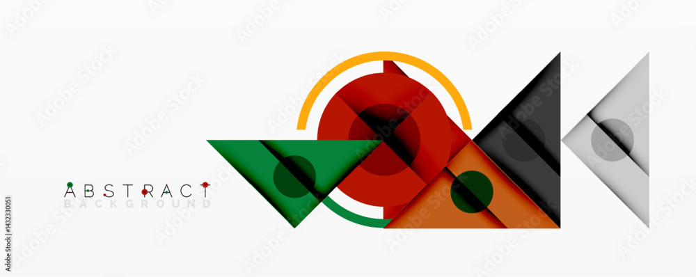 Aufkleber Abstract geometric shapes overlap, creating dynamic composition. Colors include red, green, orange, black, gray, yellow. Modern design element.