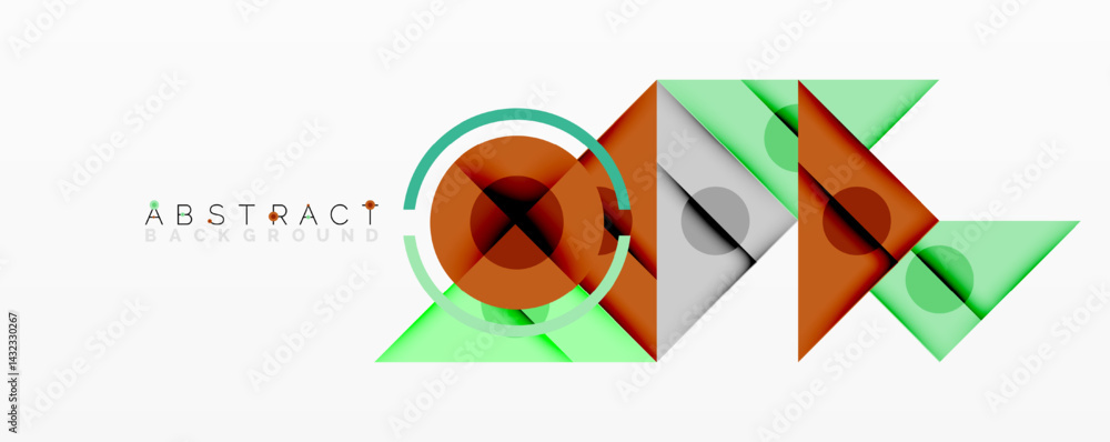 Poster Modern abstract design. Geometric shapes overlap, creating dynamic composition. Colors include green, brown, gray. Minimalist style.