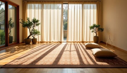 Serene Interior with Sunlight and Plants