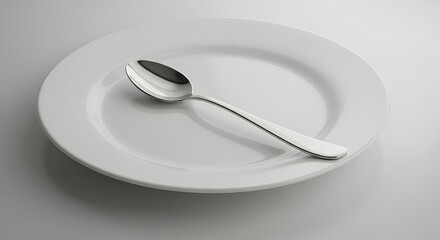 Elegant White Plate With Silver Spoon For Culinary or Dining Themes
