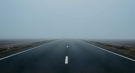Fototapeta premium Road Into Obscurity, Journey Through The Foggy Landscape Destination