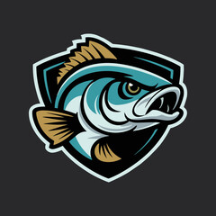 Aggressive Game Fish Head Sport Fishing Shield Emblem Mascot