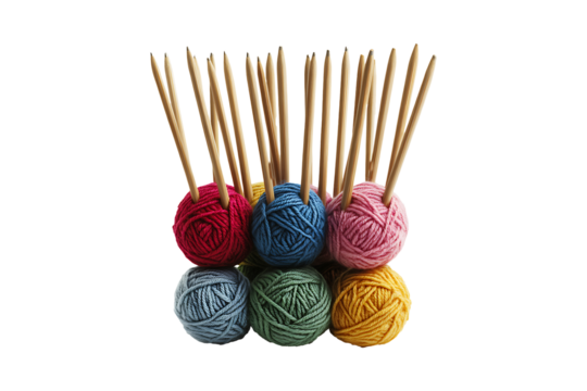 Yarn ball knitting needles isolated on transparent background