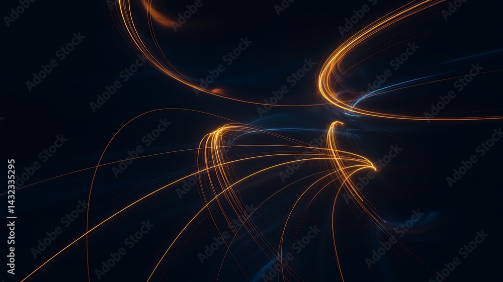 Aufkleber abstract light trails on dark background futuristic design golden glowing lines dynamic movement mod