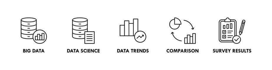 Data Analysis banner web icon illustration concept with icon of big data, data science, data trends, comparison, and survey results