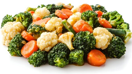 A vibrant mix of fresh broccoli, cauliflower, and carrots makes a healthy and delicious vegetable medley perfect for any meal.