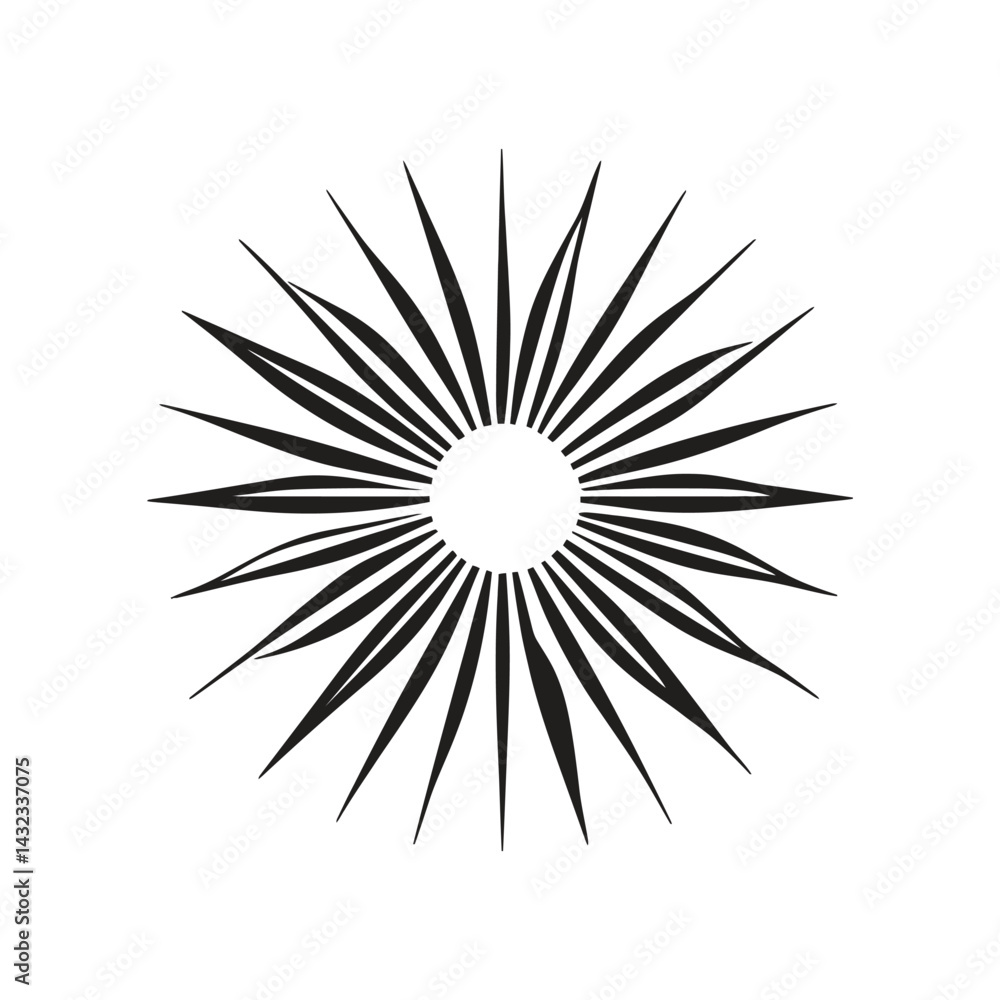 Poster black rays bursting from central circle abstract shape with transparent background