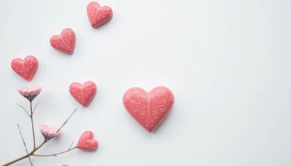 Fototapeta premium Pink Hearts and Branches on White