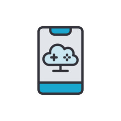 Cloud gaming colored icons, minimalist vector illustration ,simple transparent graphic element .Isolated on white background