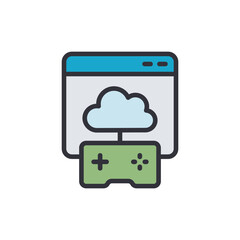 Cloud gaming colored icons, minimalist vector illustration ,simple transparent graphic element .Isolated on white background