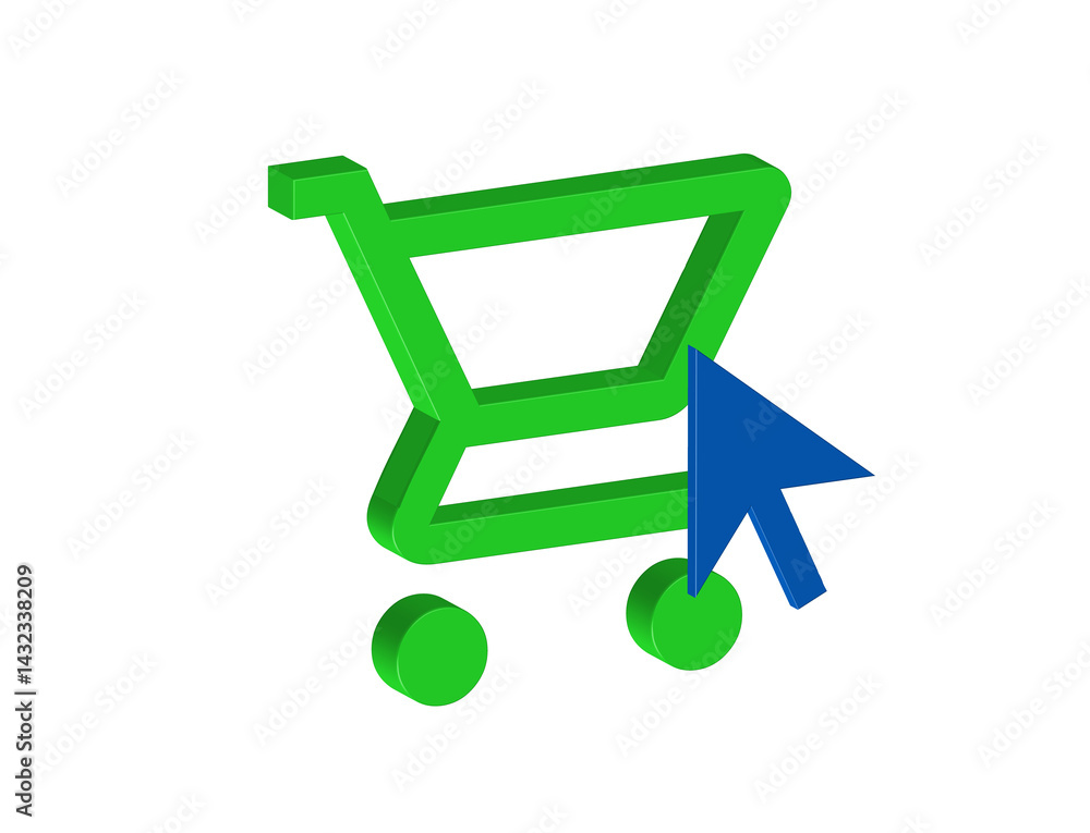Aufkleber simple 3d icon of a shopping cart with a selecting arrow