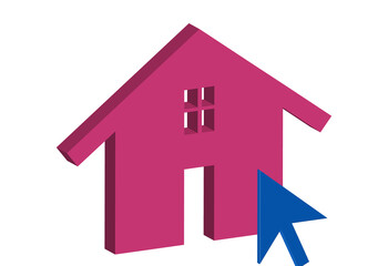 Simple 3D icon of a house with a selecting arrow