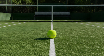 Single Tennis Ball Placed Centrally On A Synthetic Turf Court