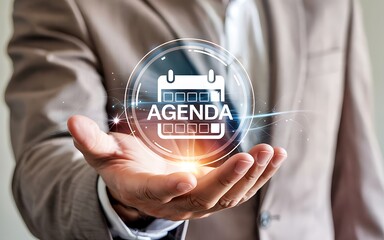Businessman Holding Virtual Agenda Icon In Hand Digital Planning Concept