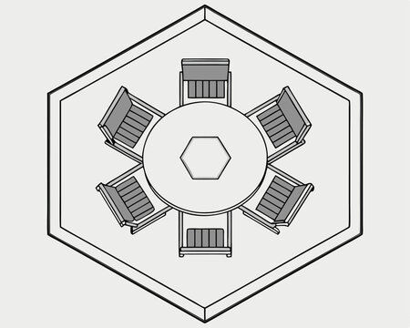 recommend clip art: Hexagonal Gazebo Plan with Table and Six Chairs Layout