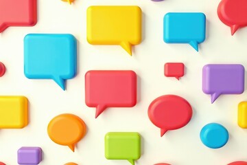 Seamless repeating pattern of colorful speech bubbles on a white background, trendy, cute, communication