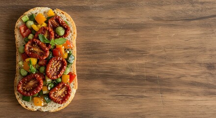 Indulge visual delight sun dried tomato vegetable appetizer representing healthy meal food snack thoughtfully arranged rustic table ample copy space ideal food keto paleo veggie vegan vegetarian