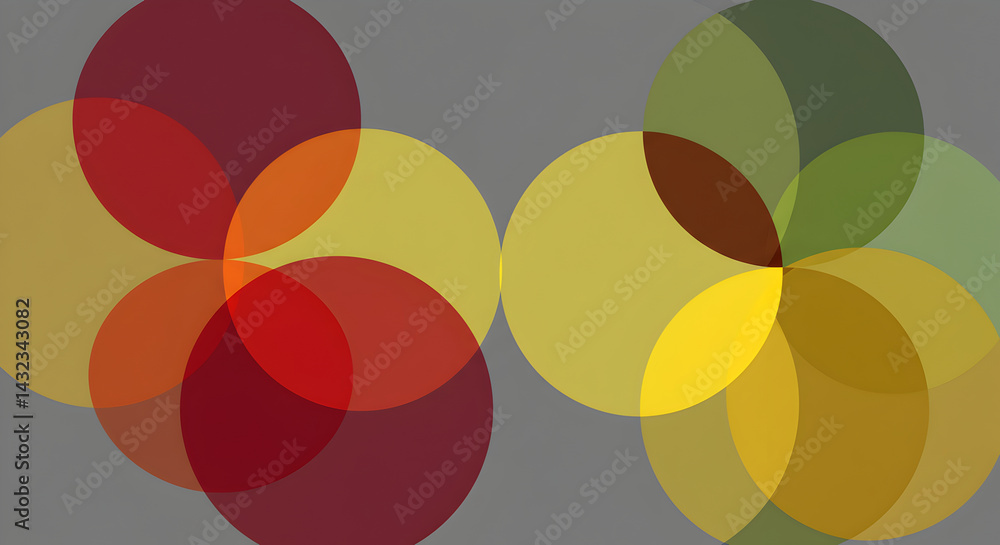 Poster overlapping circles with transparency effect in warm and cool tones