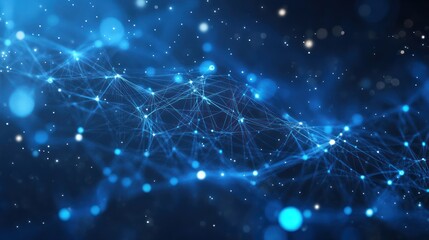 Fototapeta premium Luminous network connecting points, forming intricate blue pathways and structures