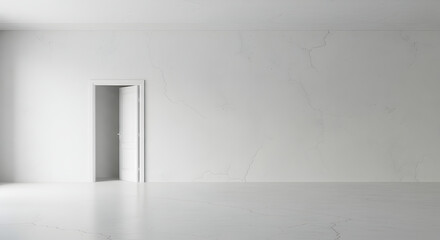 Bright Interior With Opened Door Frame And Minimalist Marble Wall Texture