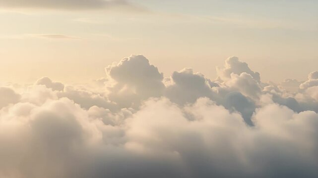 Golden hour sky meets fluffy cloudscape creating a dreamlike celestial vista