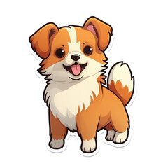 Fototapeta premium Cute puppy with orange and white fur looking playfully at viewer Black backdrop