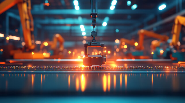 Automated manufacturing process industrial facility digital artwork high-tech environment close-up view robotics and innovation