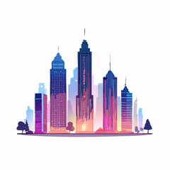 Vector Image:  Tall Colorful Skyscraper Silhouette in Urban American City with space for Copy
